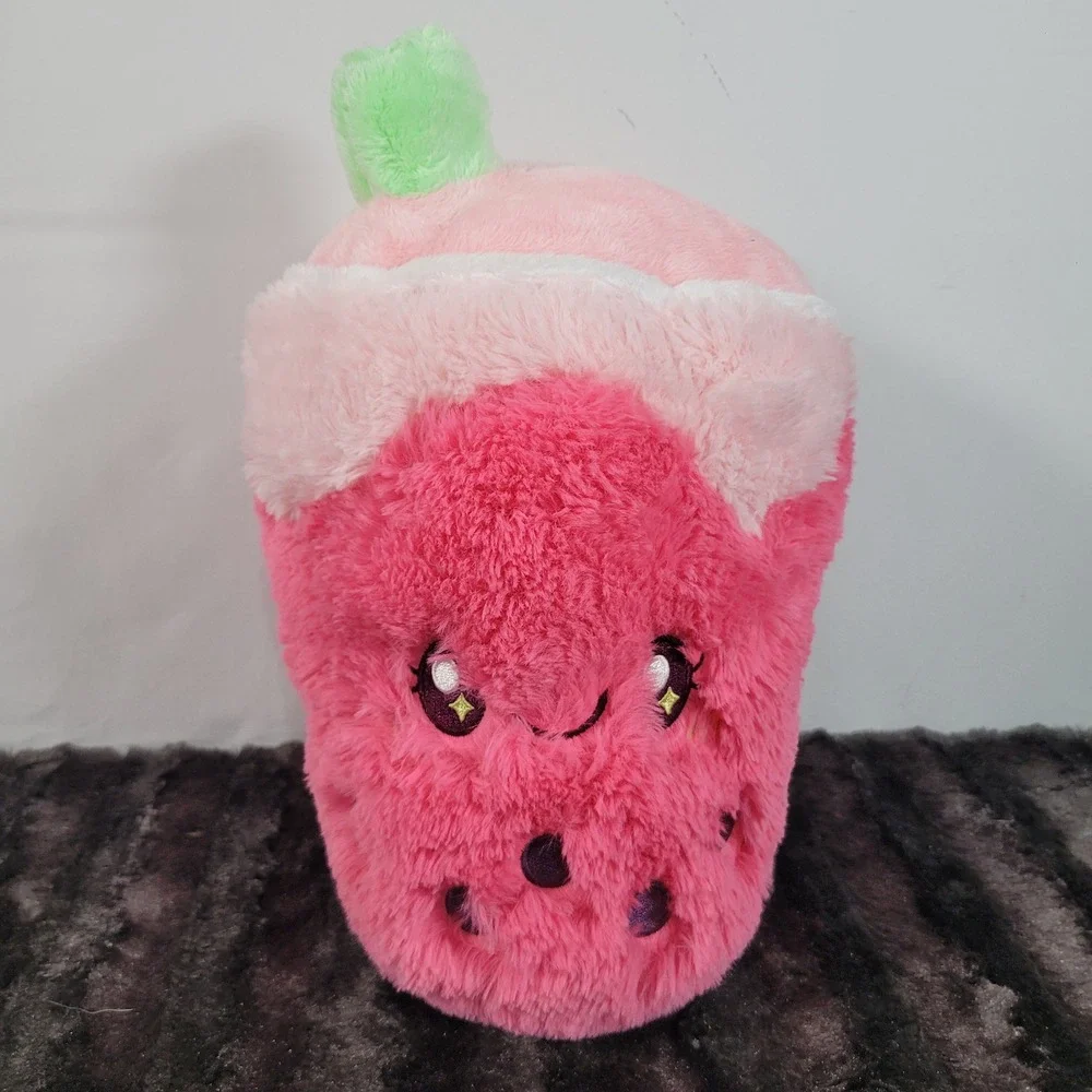 Squishable Strawberry Boba Tea Plush Pink Fuzzy Stuffed Animal Toy 7 Inch Mini
